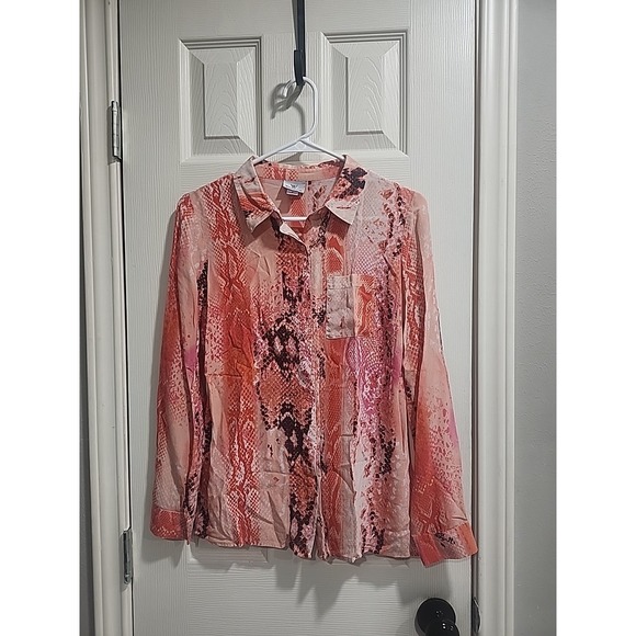 Worthington Woman Tops - Worthington Silk Blouse Womens Small Pink Coral Snake Print Button Front